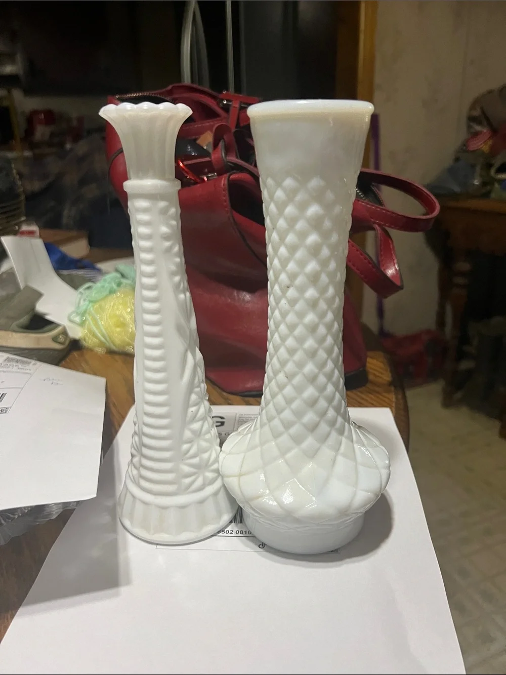 Elegant White Milk Glass Bud Vase Pair - Home Accents